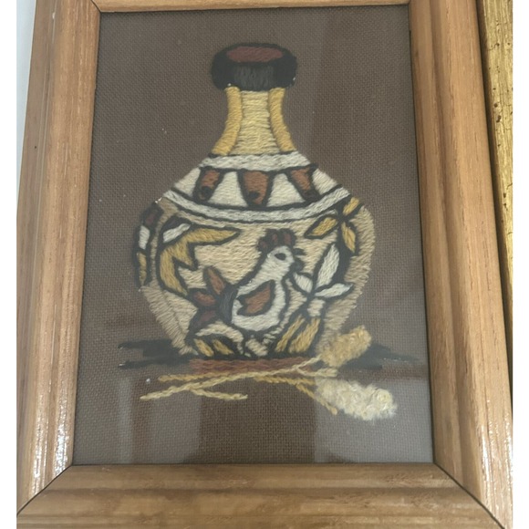 Vtg Crewel Embroidery Native American Southwest Framed Complete Set Of 4 - Picture 2 of 7